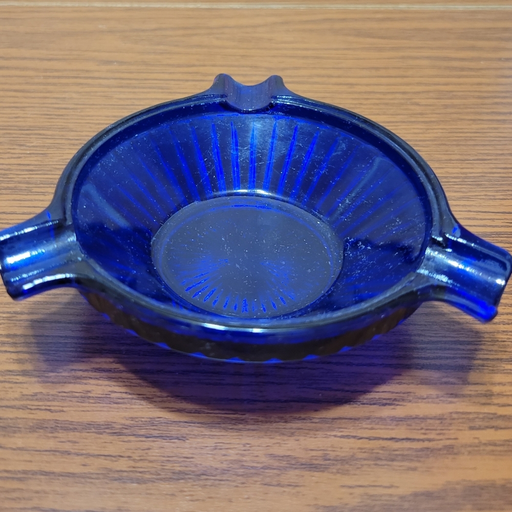 Vintage Cobalt Blue Glass Ashtray